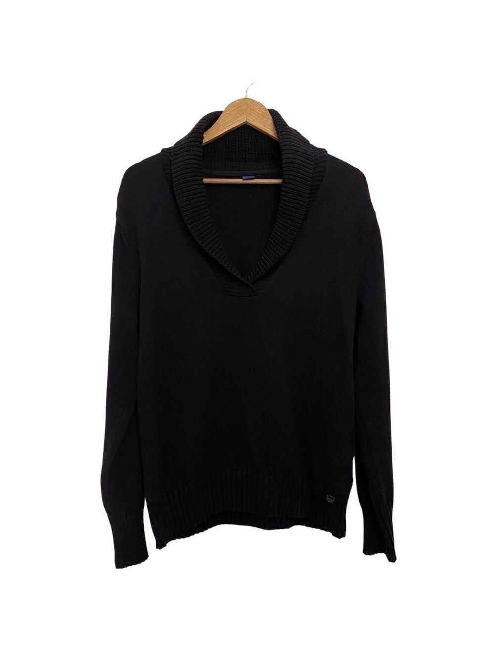CECIL Men’s Black Shawl Collar Cotton Blend Sweater Size L Minimalist Classic
